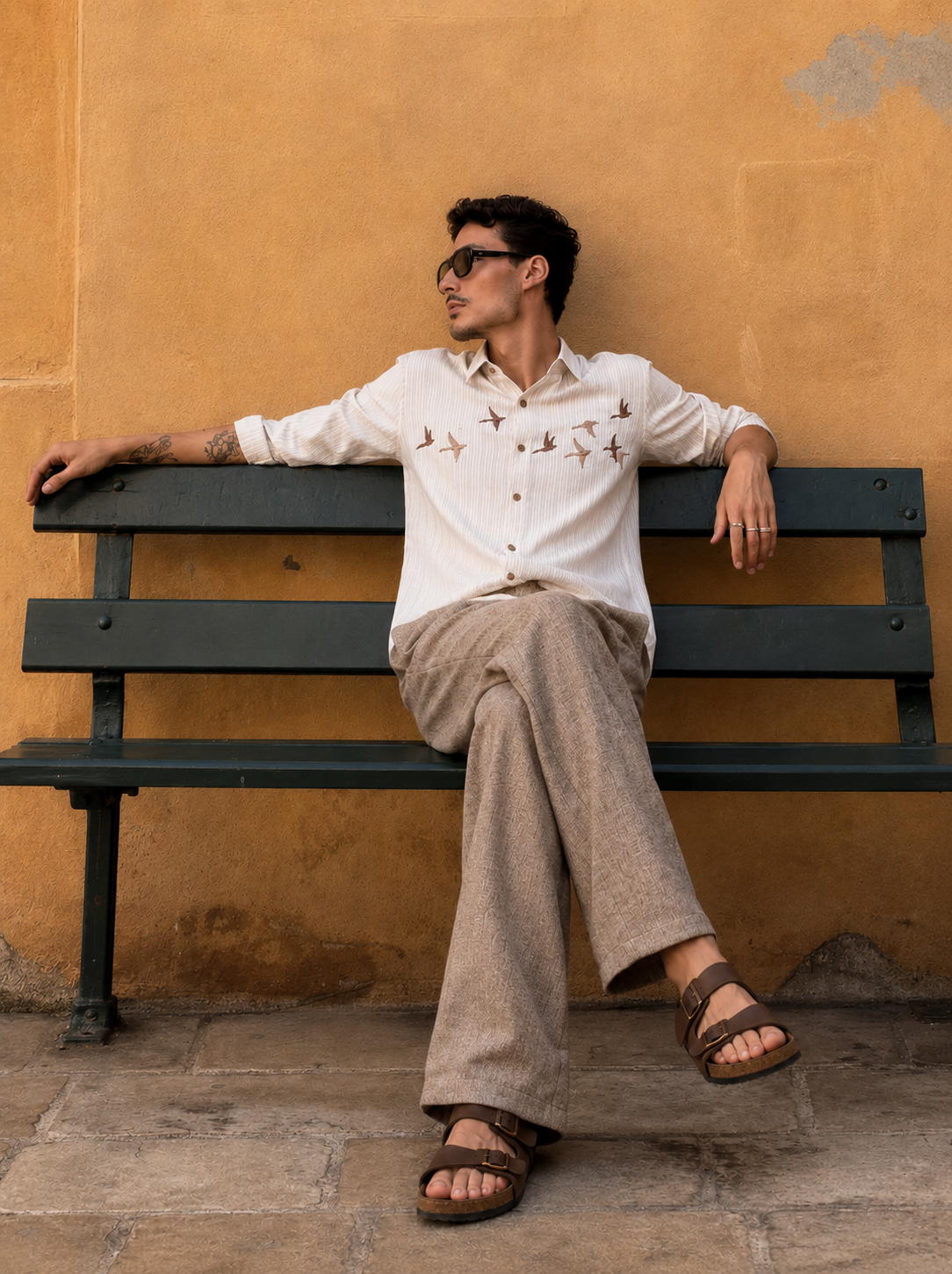 White & Brown 100% Cotton Co-ordinated outfit for men