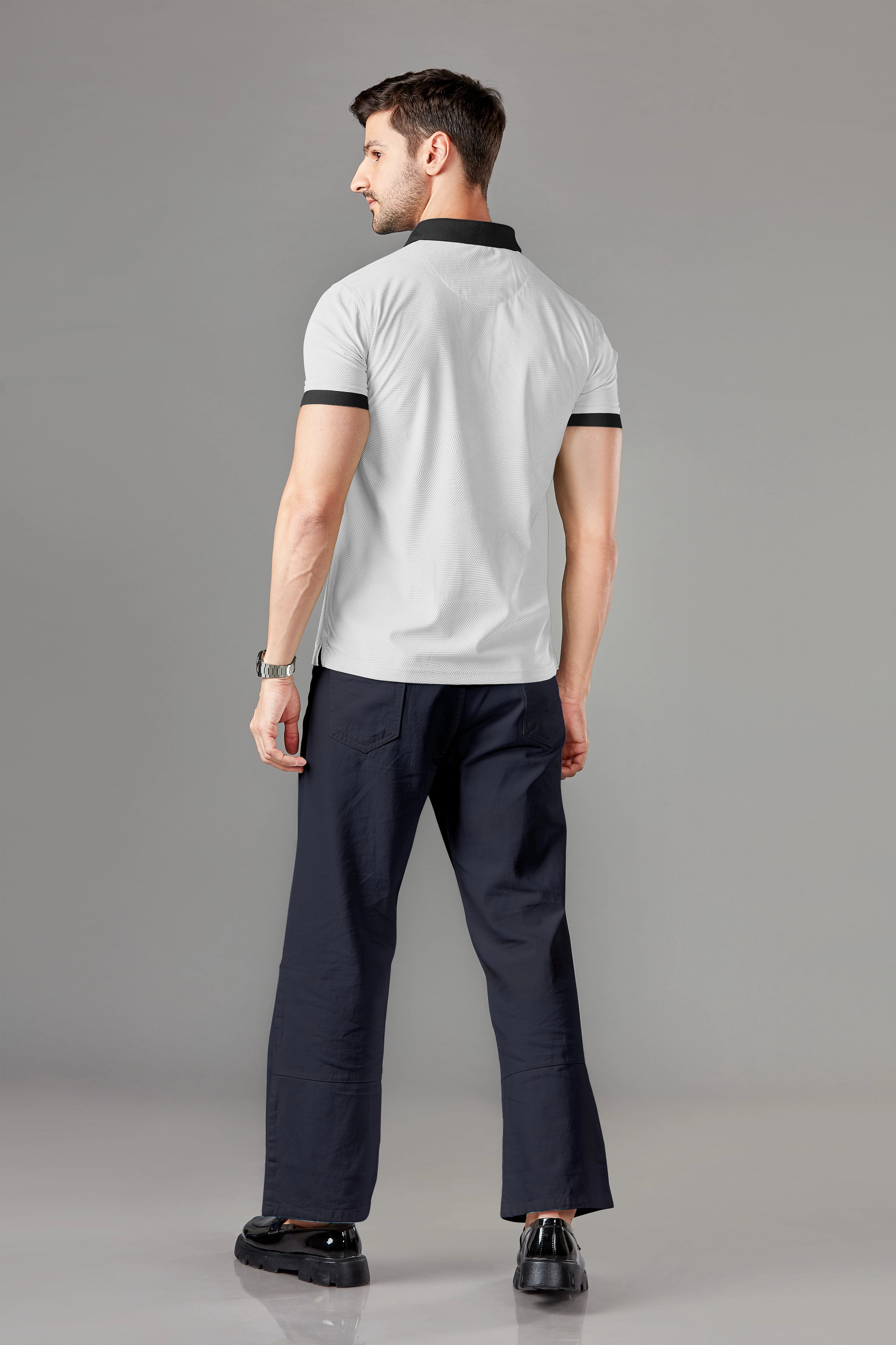 White Contrast Collar Polo T-shirt