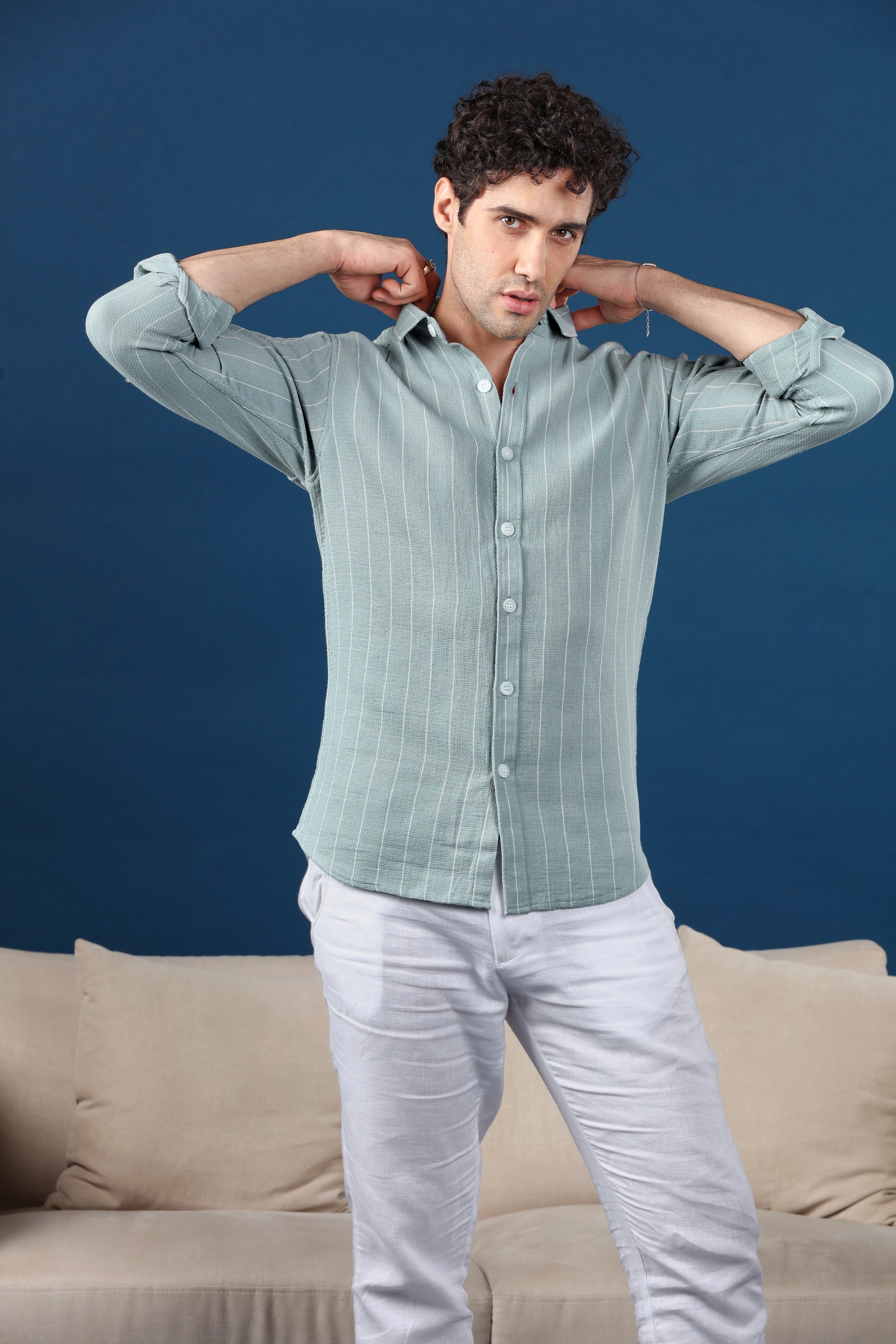 Mint Monarch Casual Stripes Shirt