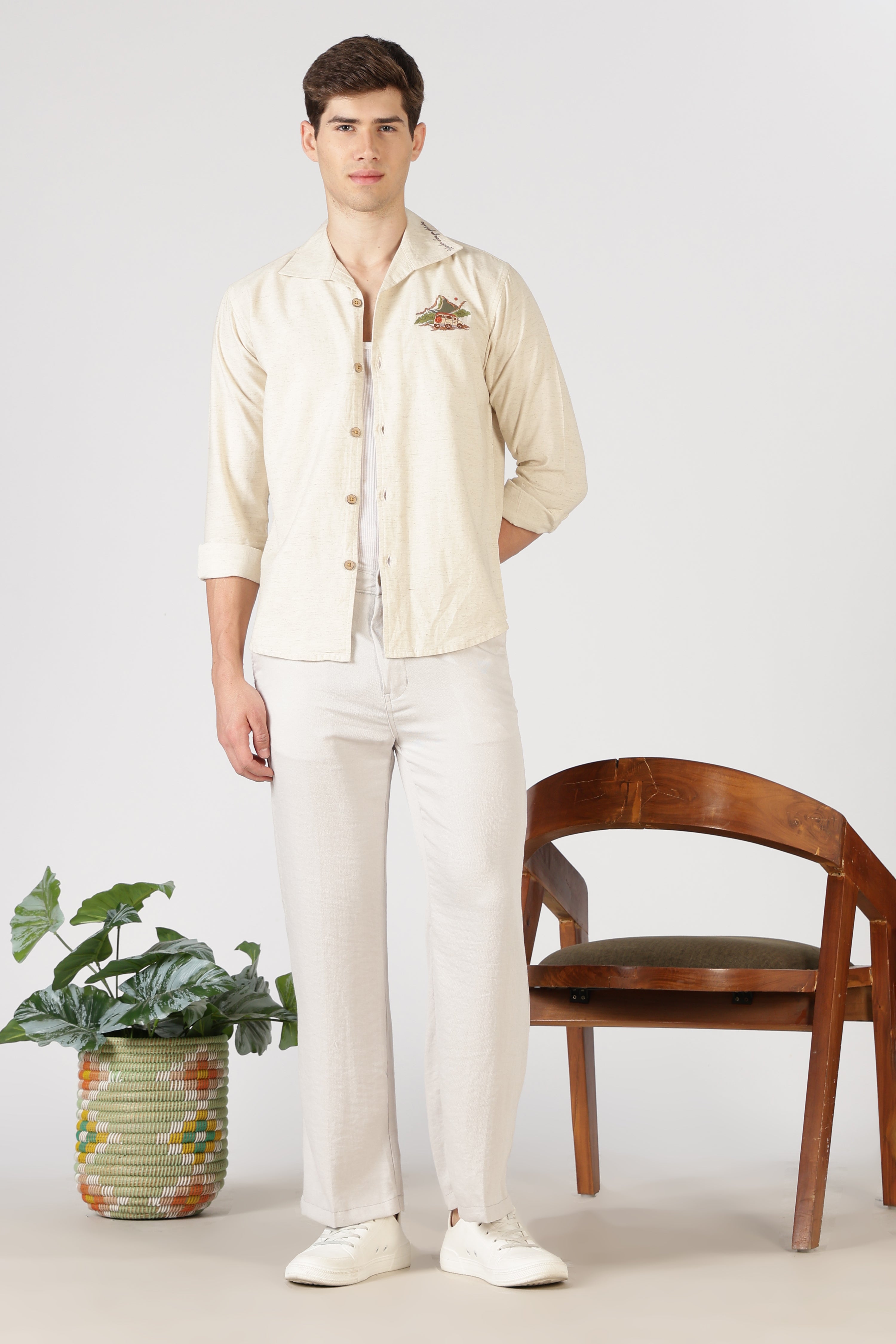 Free Flow 100% Cotton Parallel Fit White Pants