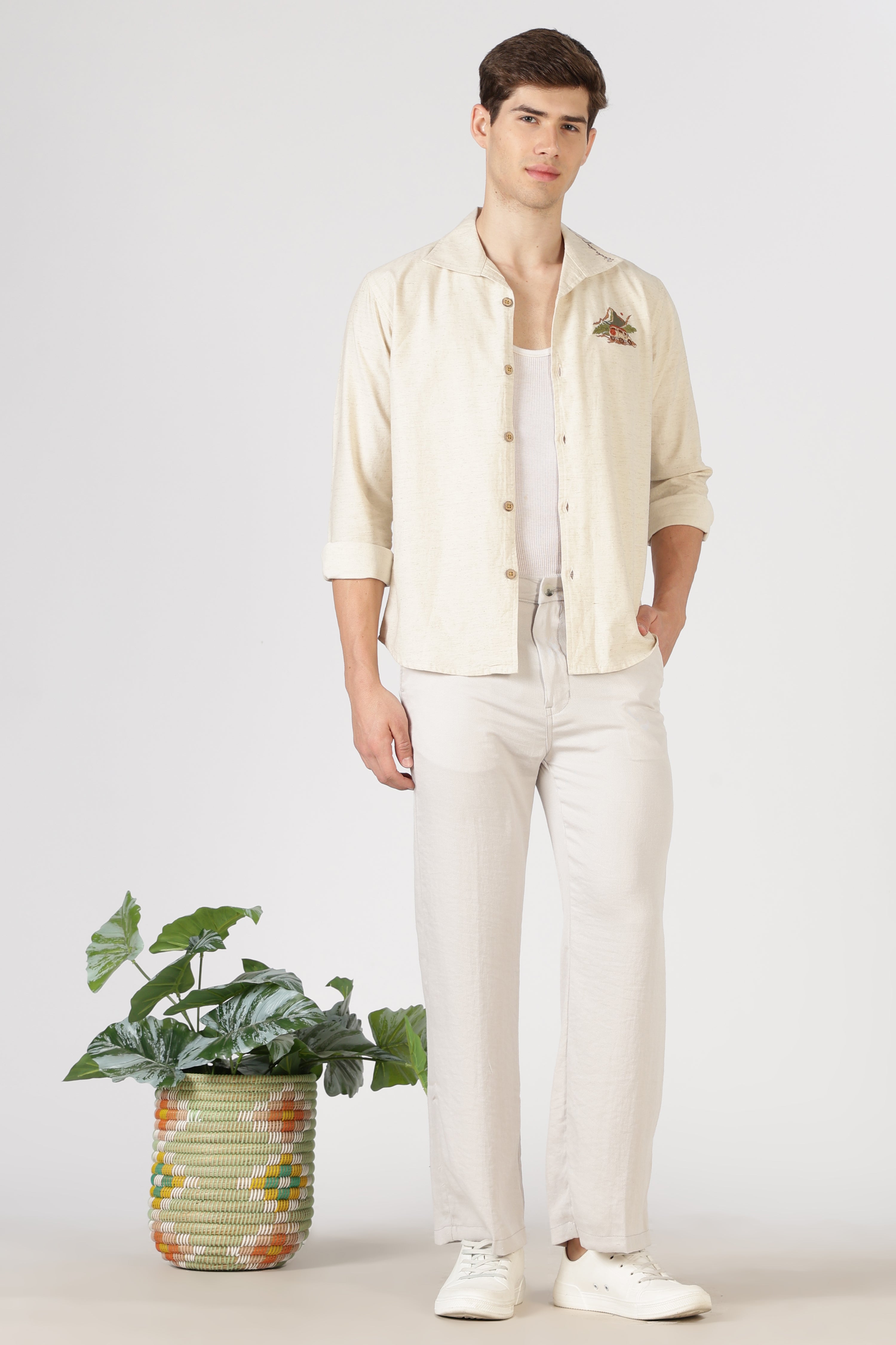 Free Flow 100% Cotton Parallel Fit White Pants