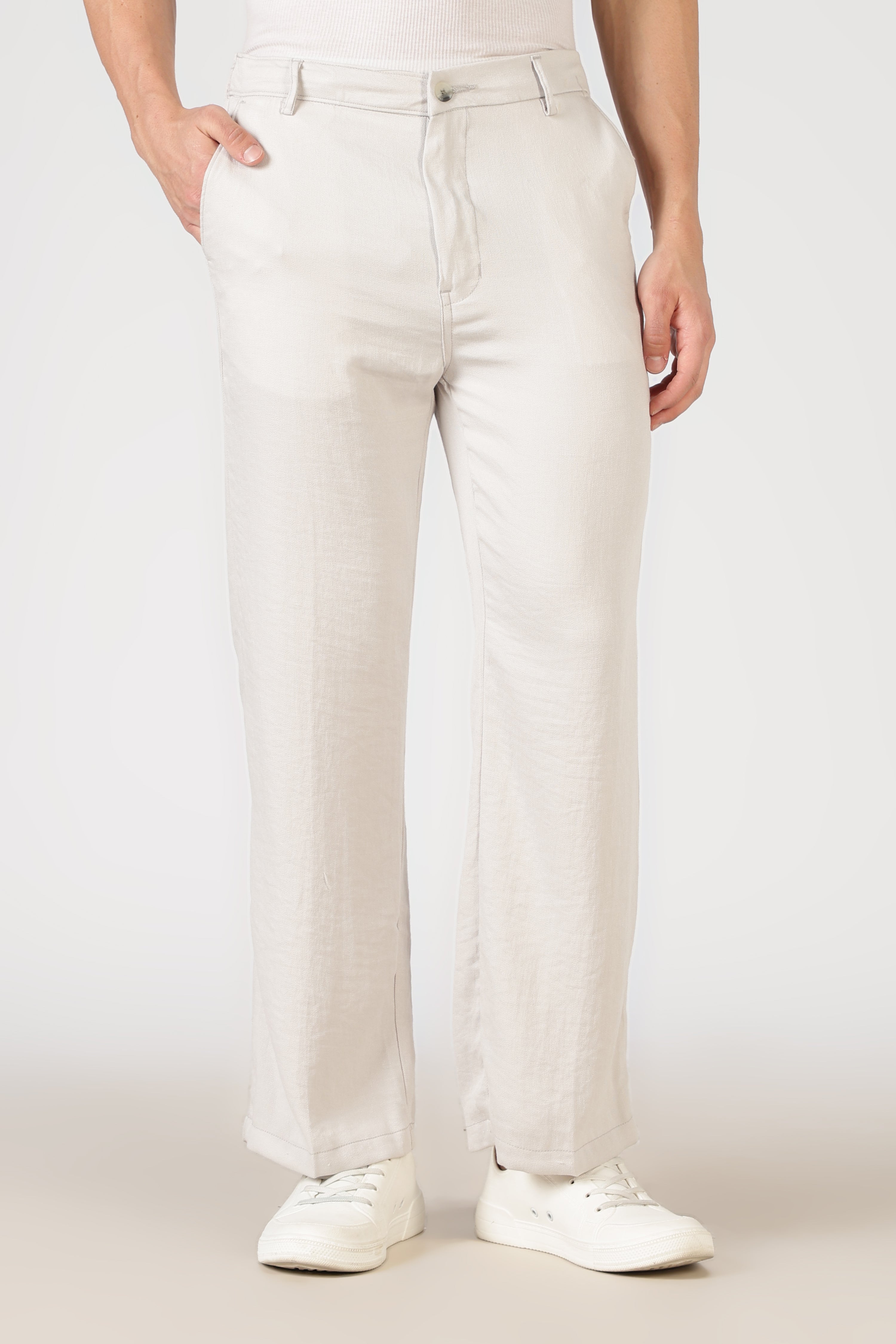 Free Flow 100% Cotton Parallel Fit White Pants