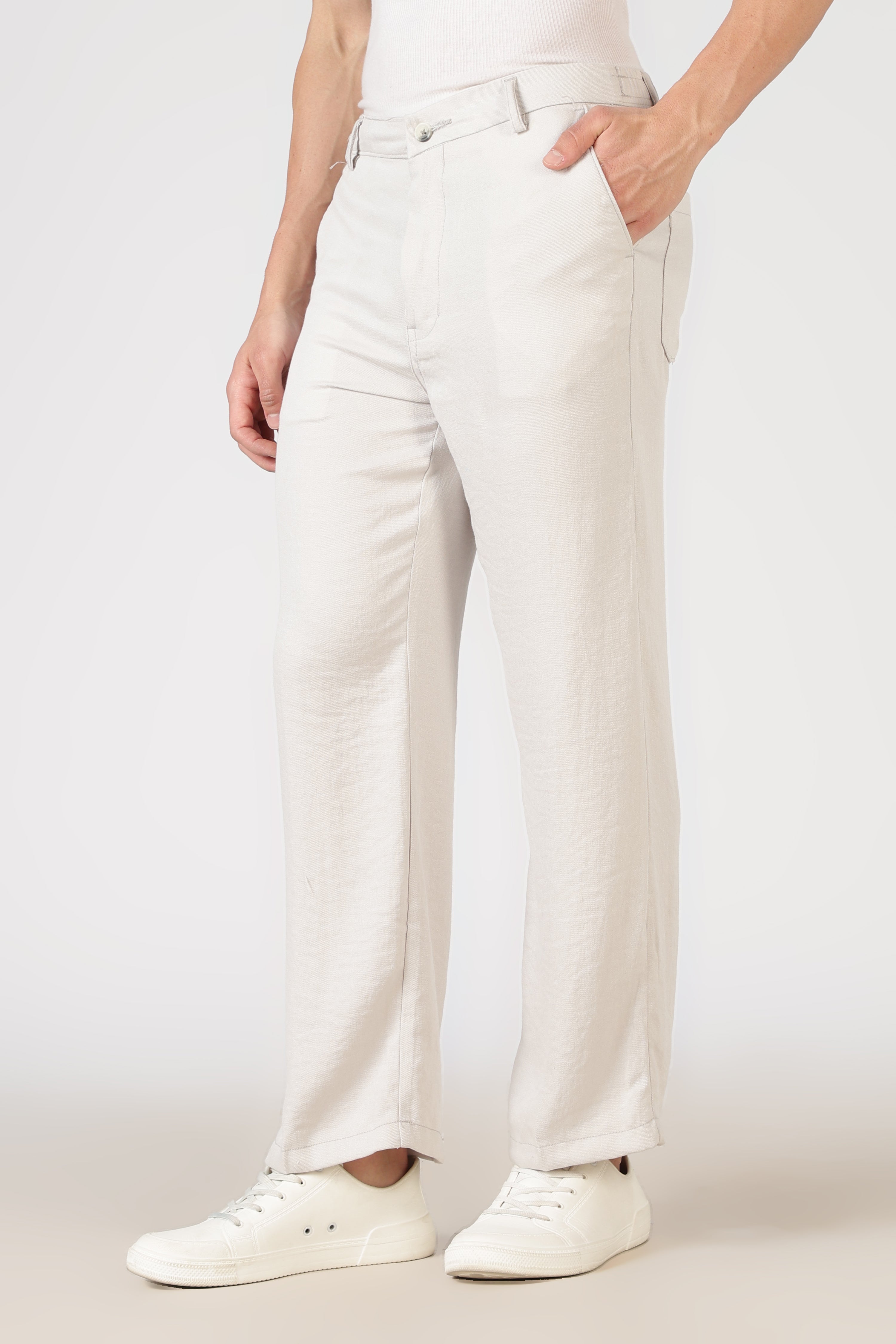 Free Flow 100% Cotton Parallel Fit White Pants