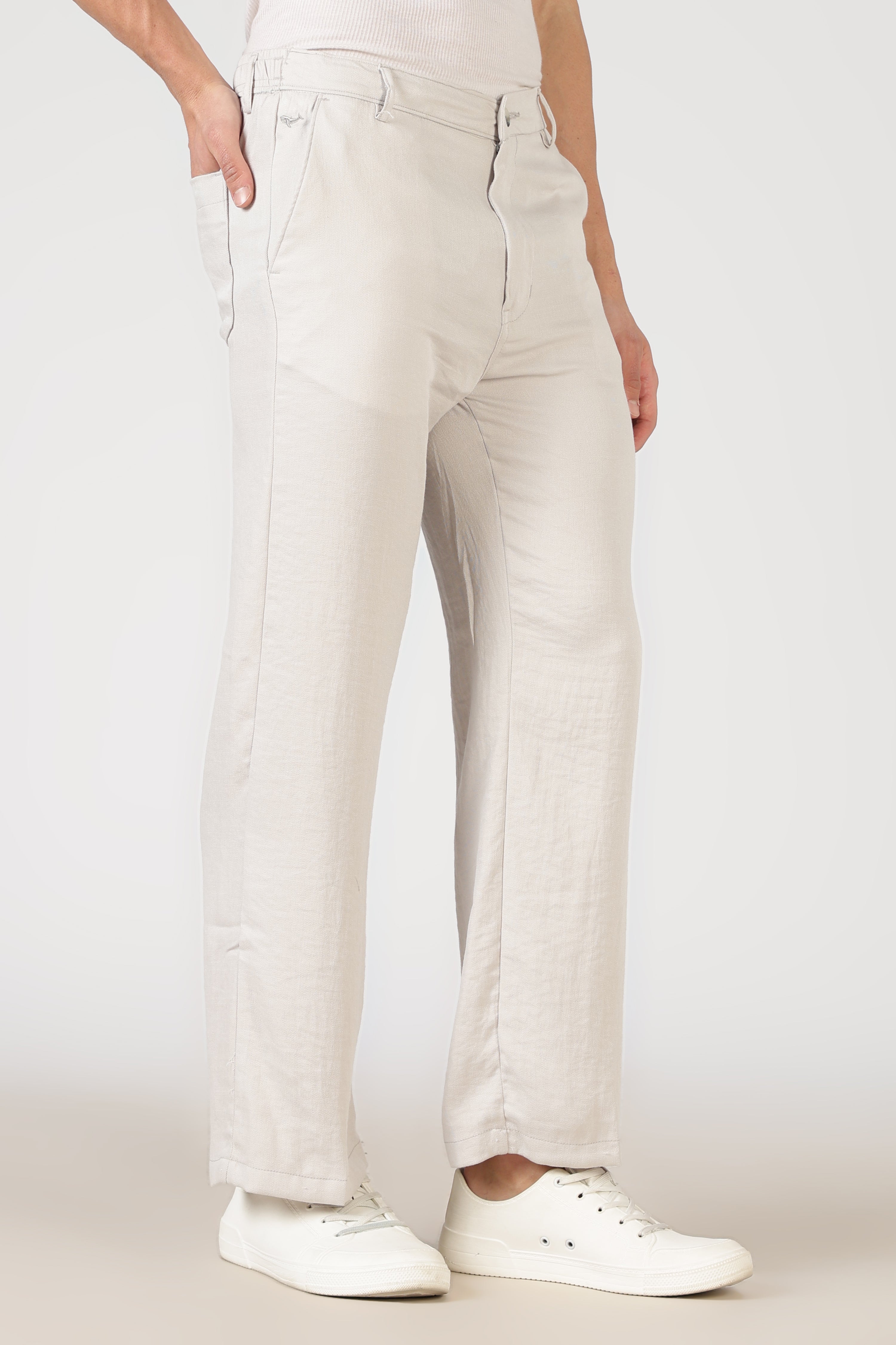 Free Flow 100% Cotton Parallel Fit White Pants