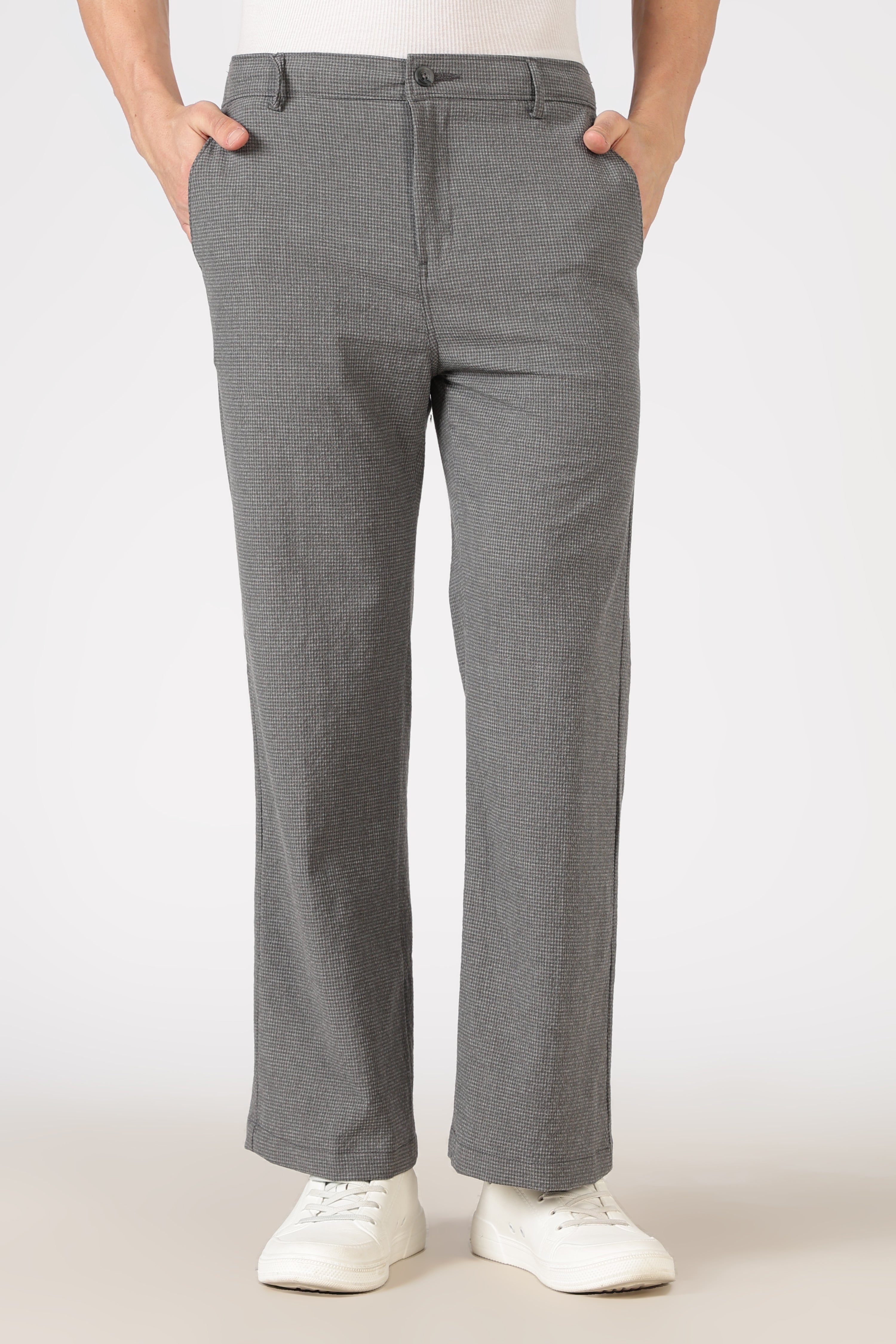 Seer-sucker 100% Cotton Parallel Fit Grey Pants