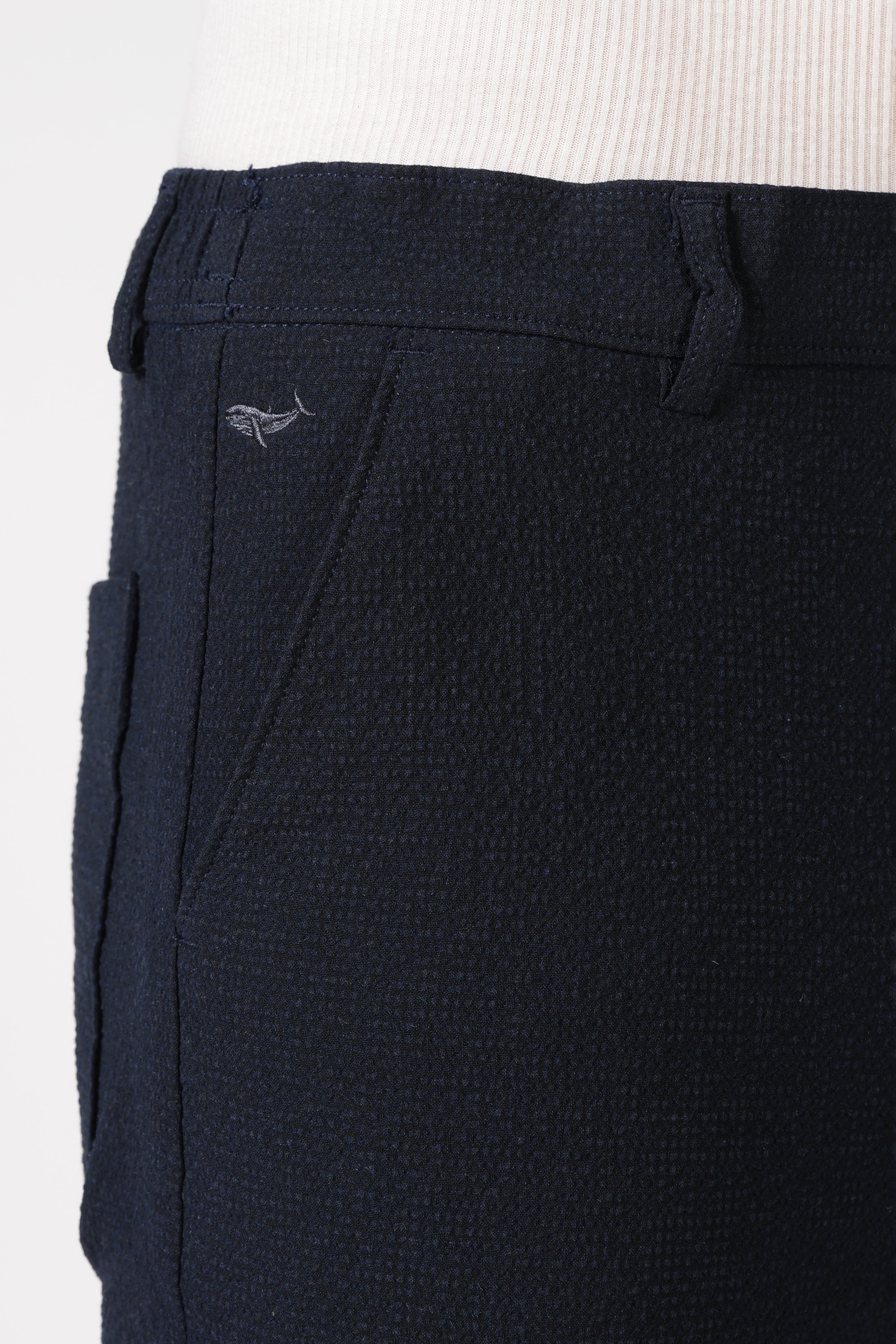 Seer-sucker 100% Cotton Parallel Fit Navy Blue Pants
