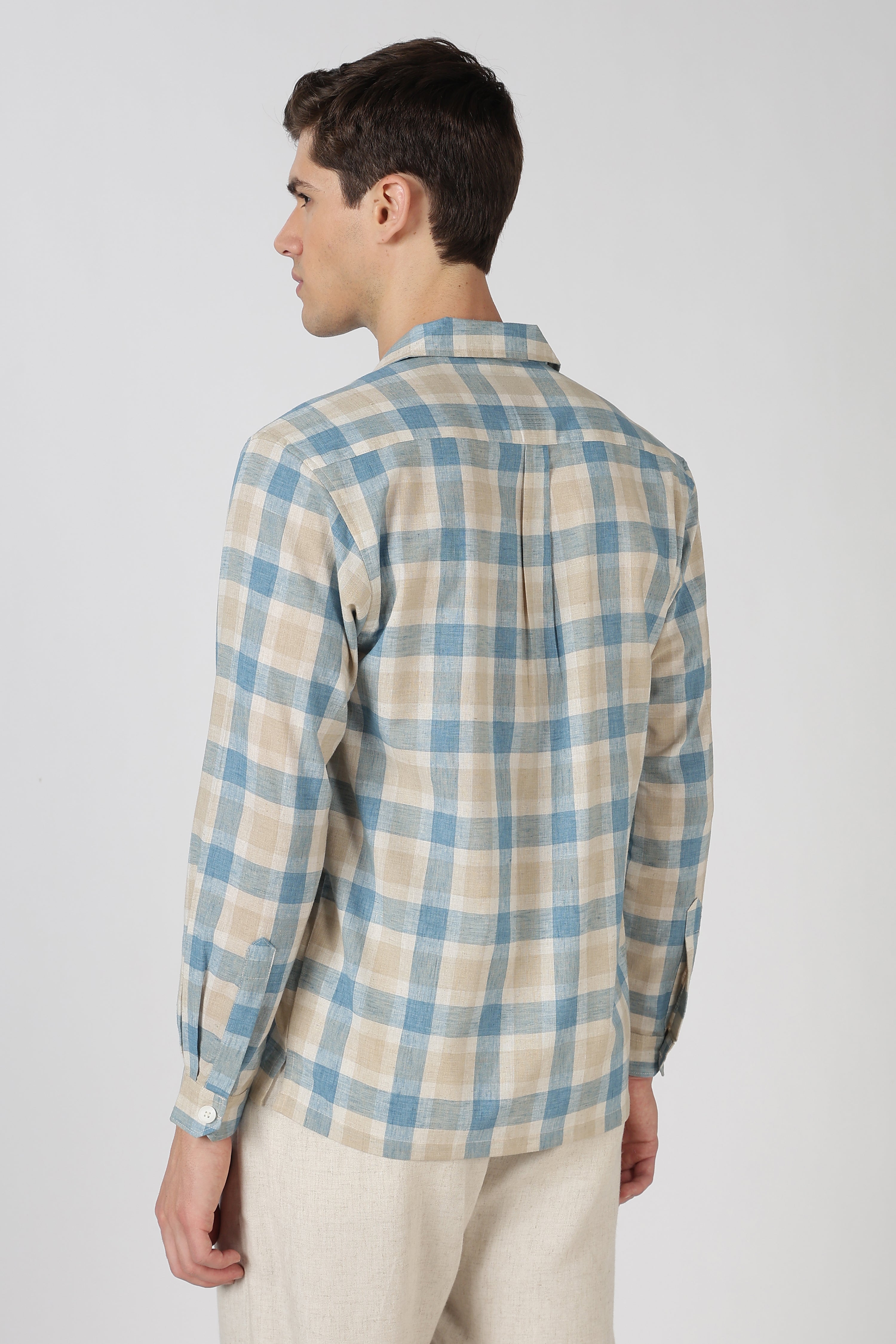 Evil Eye Cotton Box Fit Sky Blue Embroidered Shirt