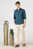 City Lights Cotton Regular Fit Teal Blue Printed Shirt