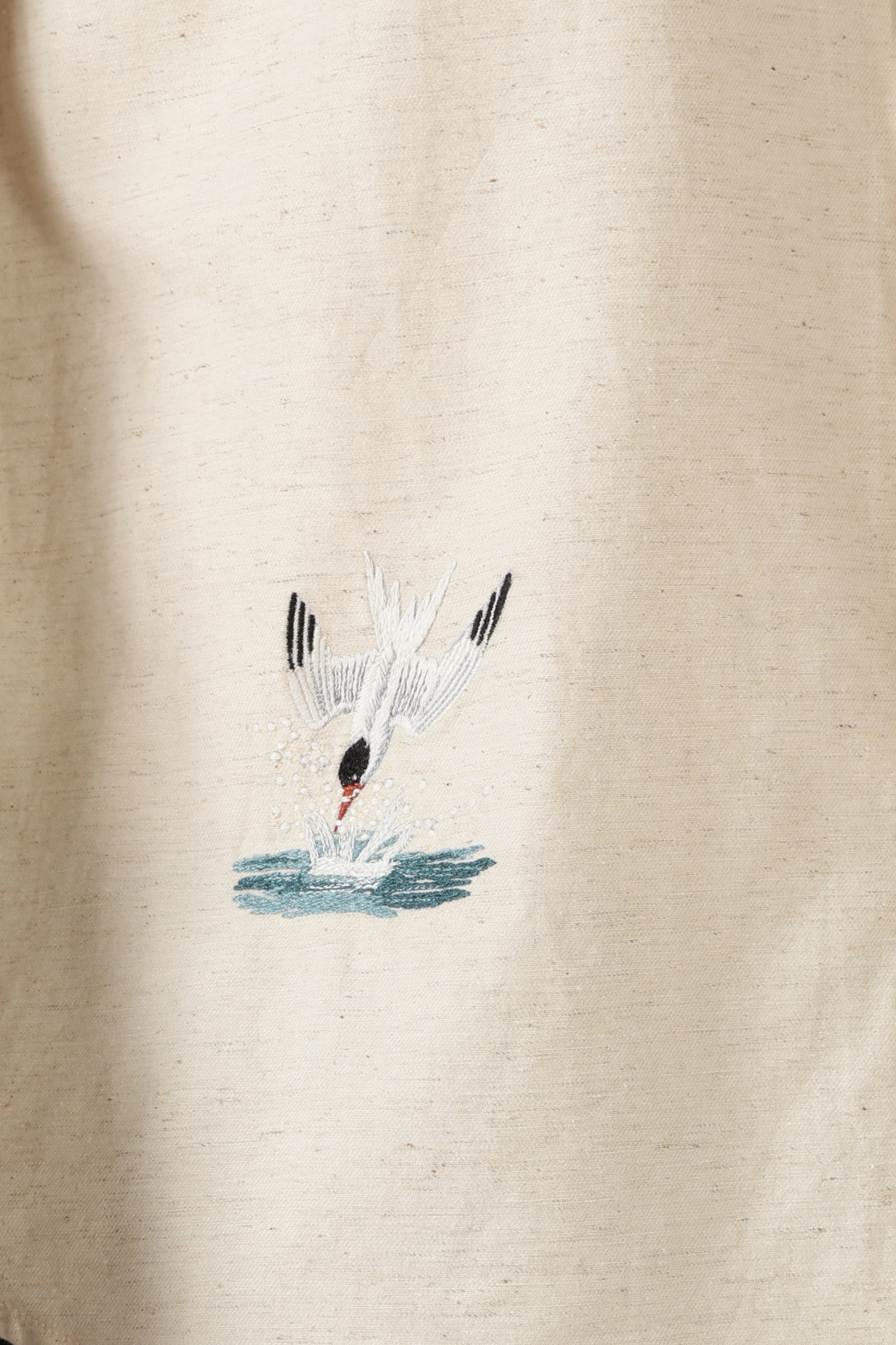 Seabird Splash Cotton Regular Fit Beige Embroidered Shirt