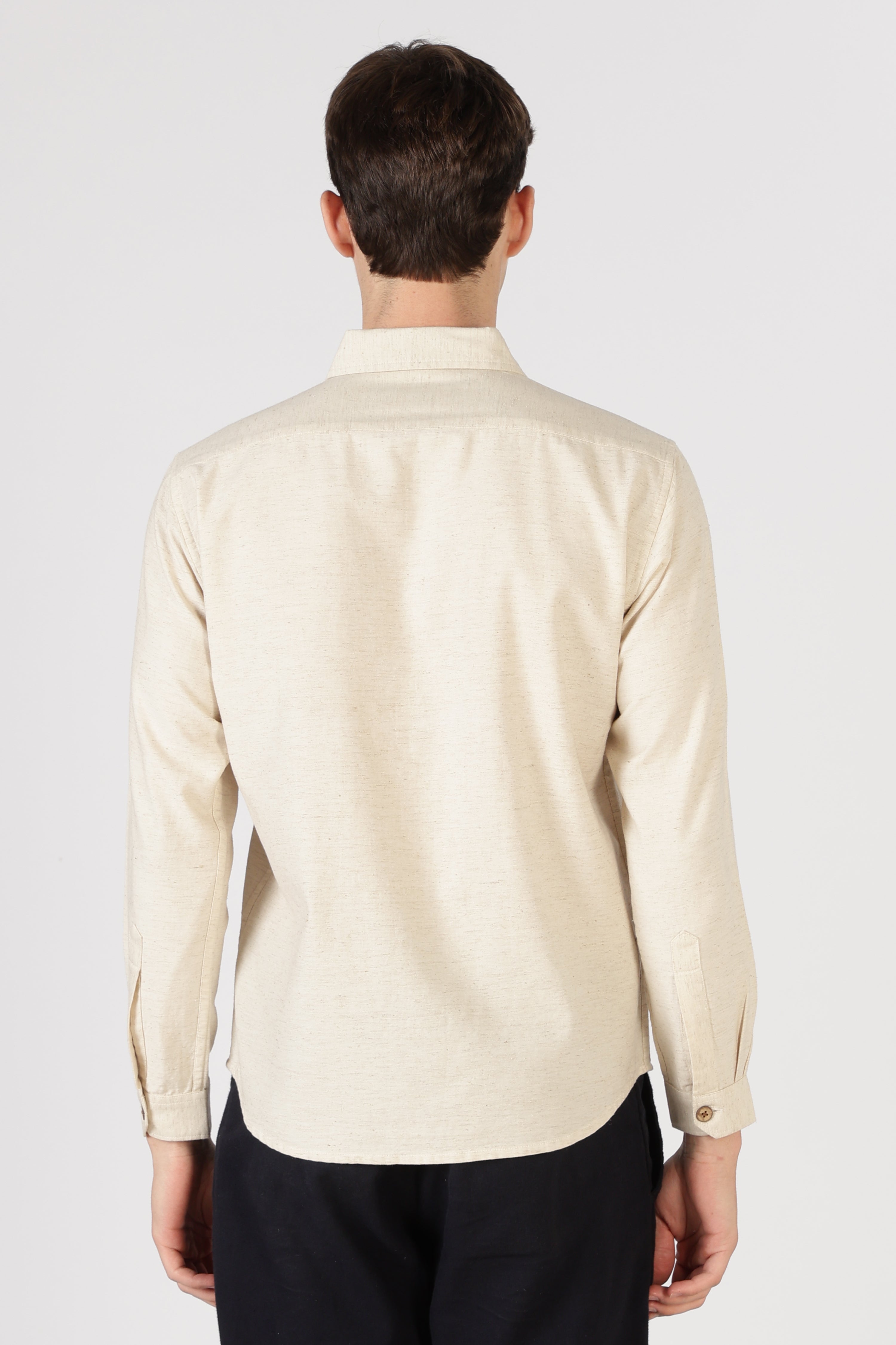 Olive Martini Cotton Regular Fit Beige Intricate Embroidered Shirt