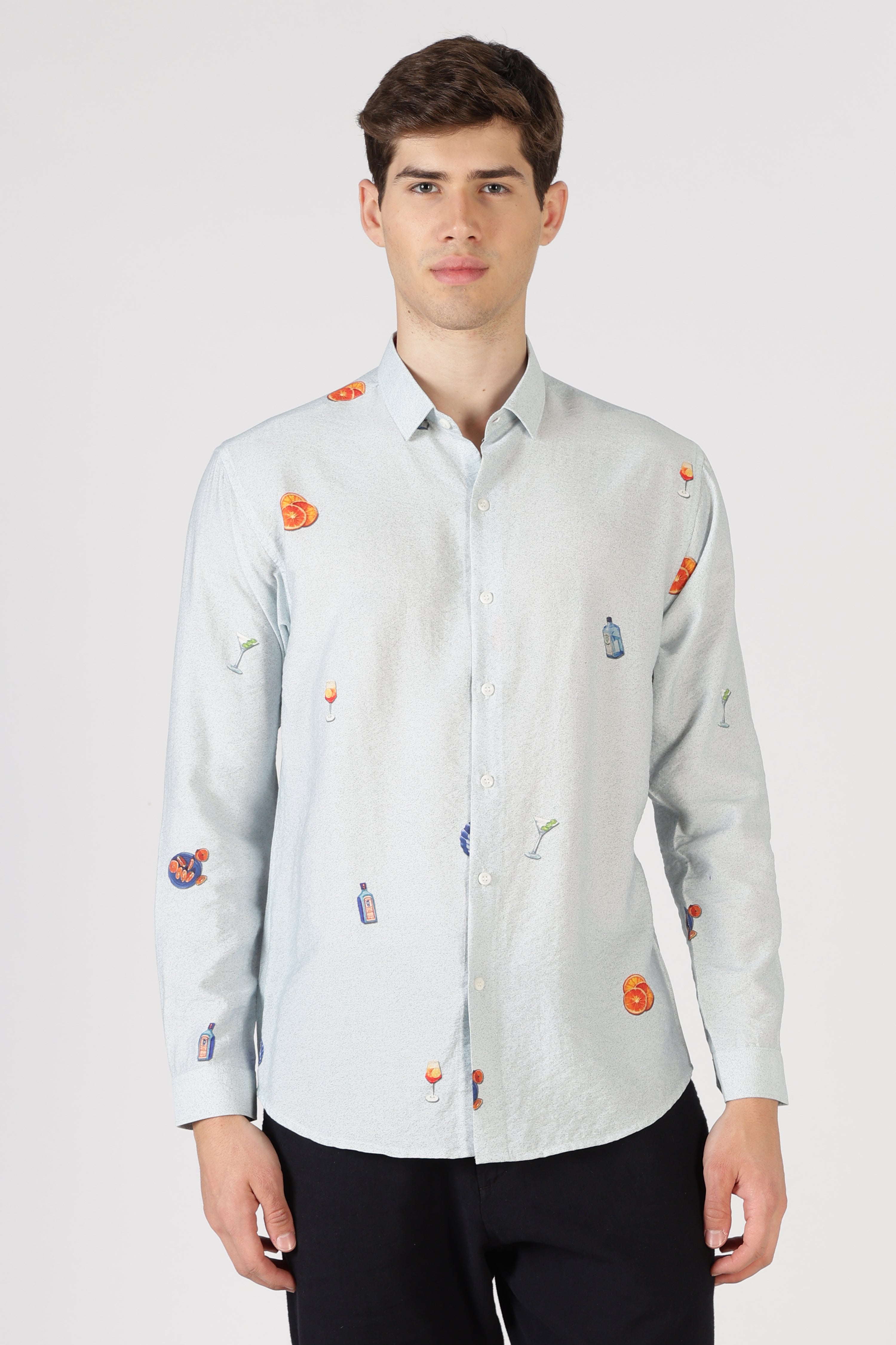 Aperitivo Cotton Regular Fit Ice Blue Printed Shirt