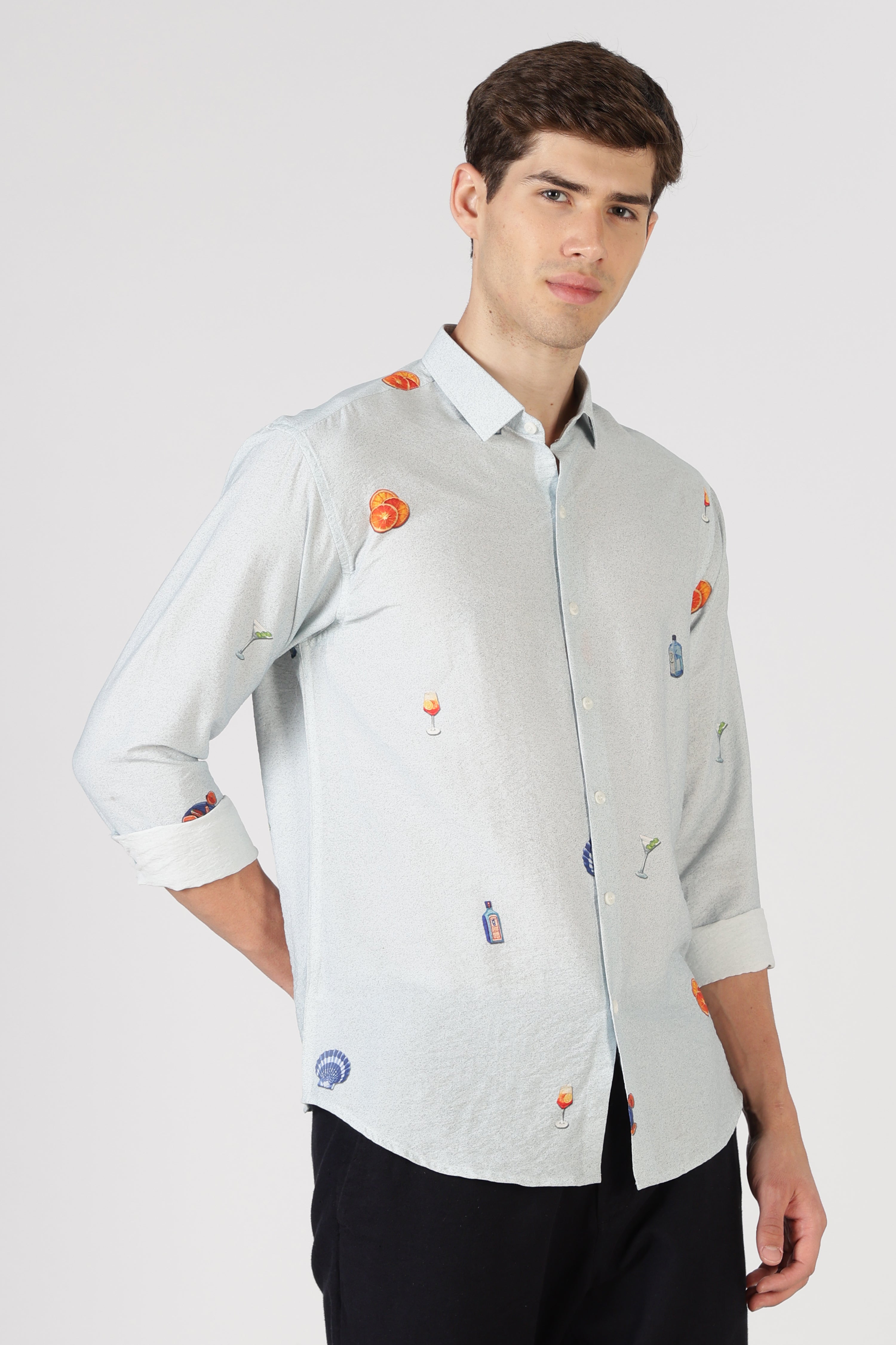 Aperitivo Cotton Regular Fit Ice Blue Printed Shirt