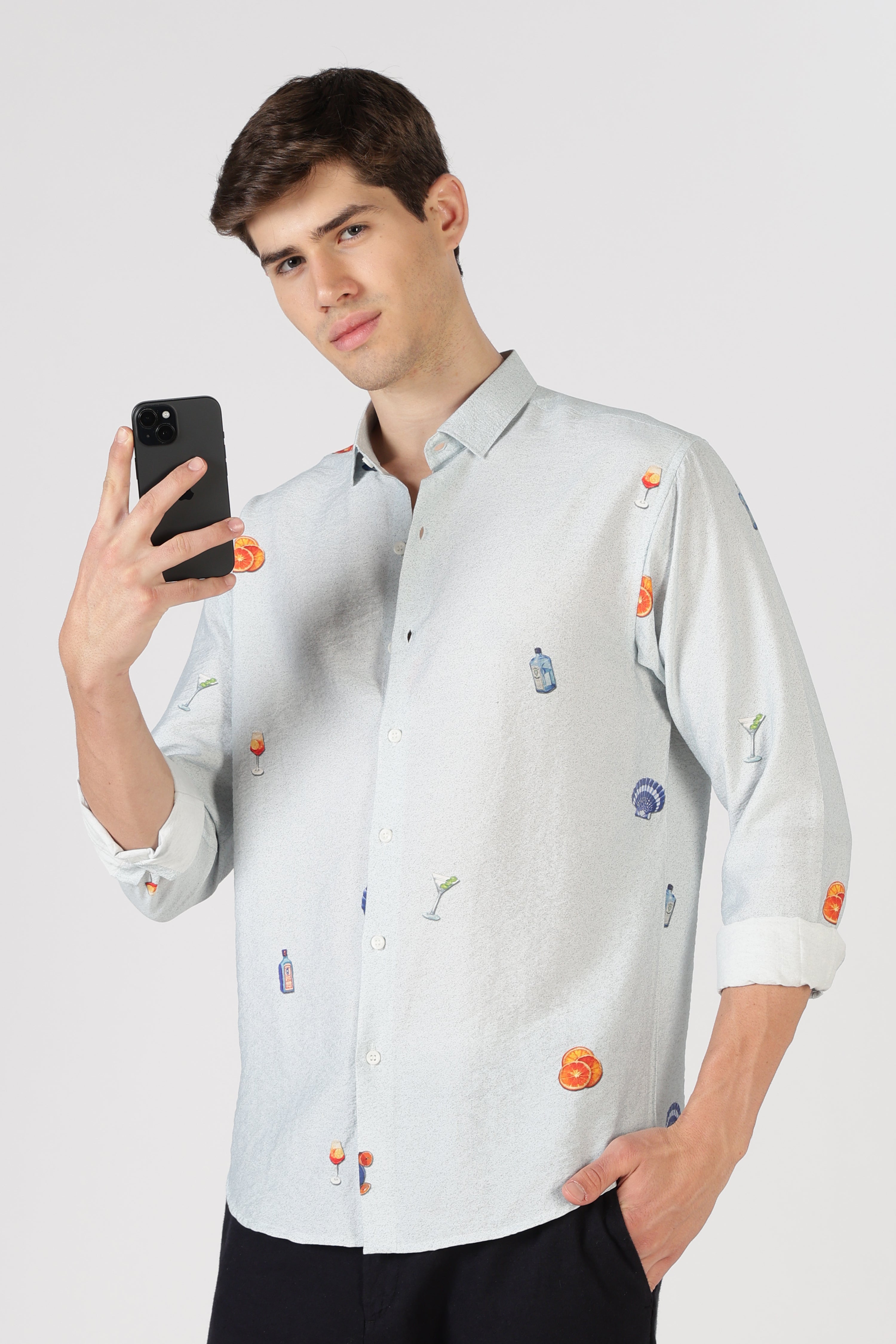 Aperitivo Cotton Regular Fit Ice Blue Printed Shirt