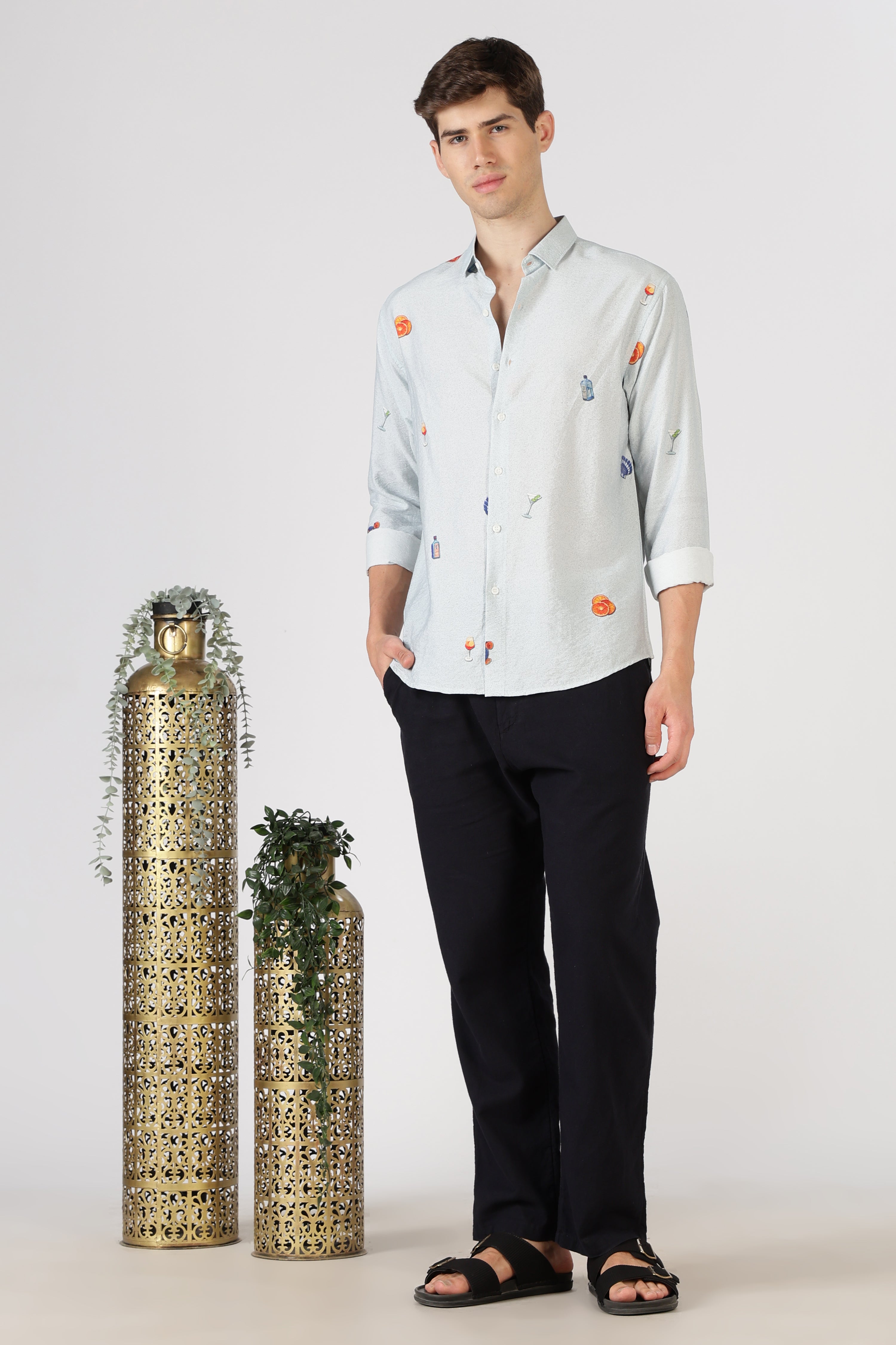 Aperitivo Cotton Regular Fit Ice Blue Printed Shirt