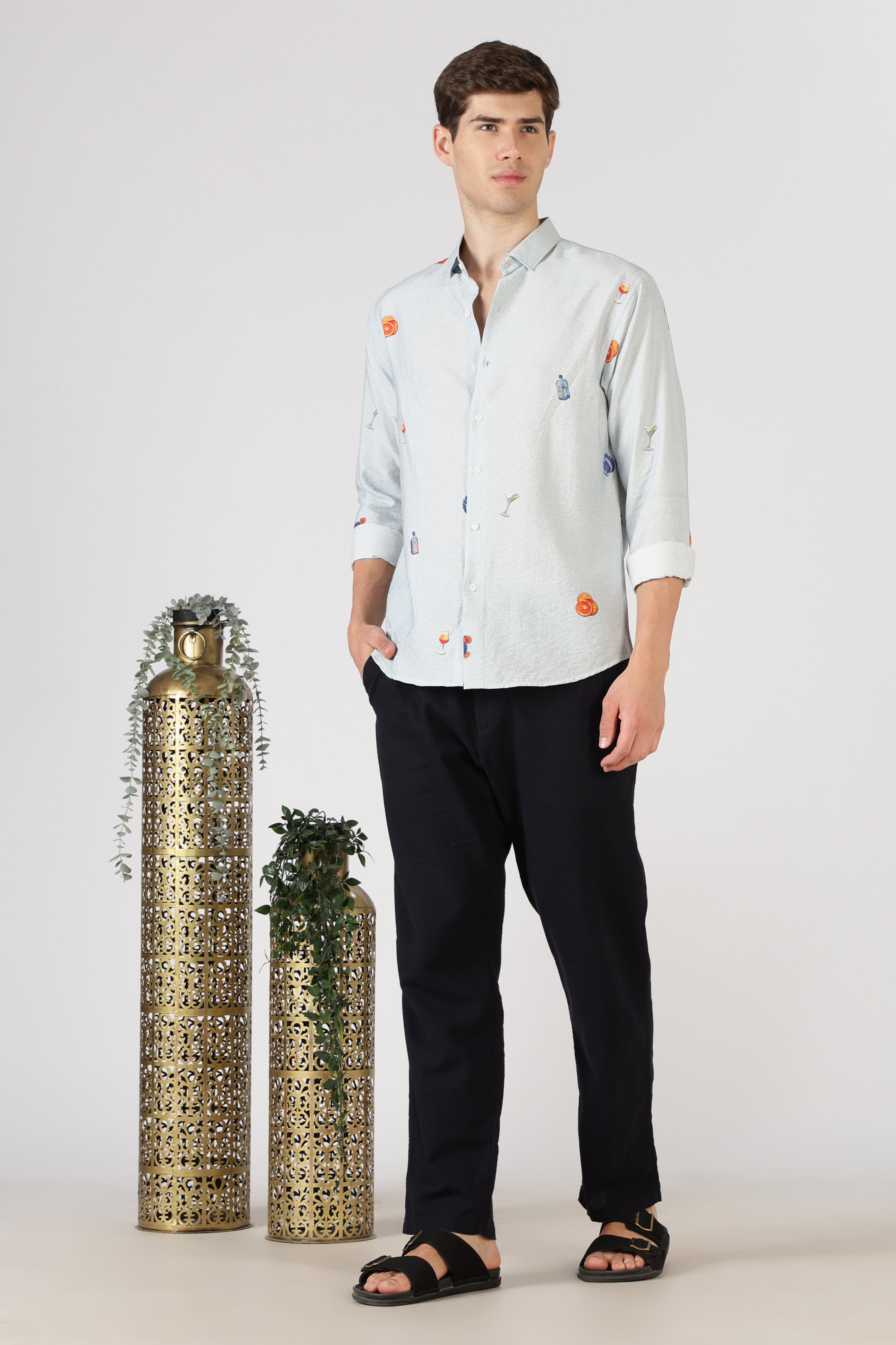 Aperitivo Cotton Regular Fit Ice Blue Printed Shirt