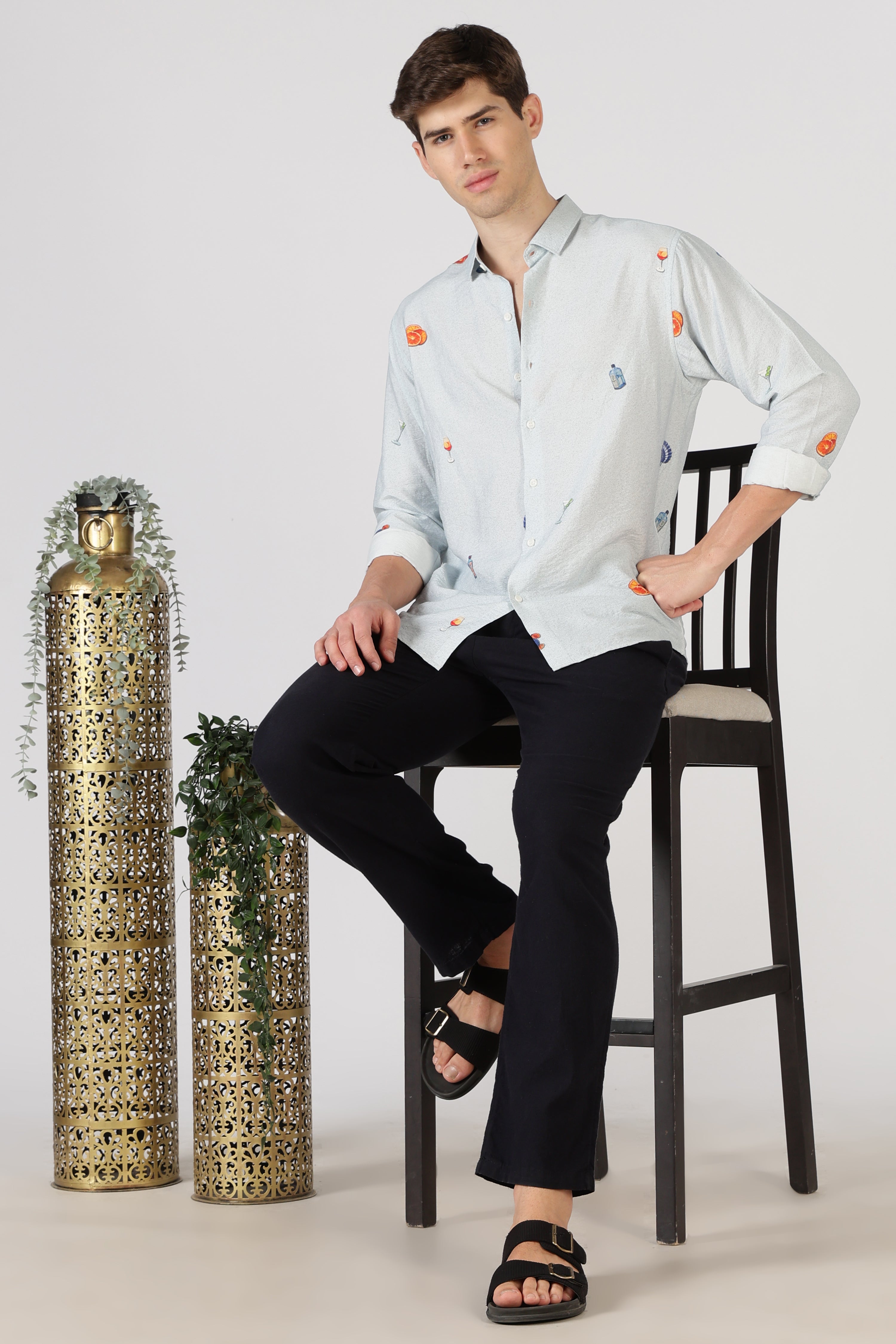 Aperitivo Cotton Regular Fit Ice Blue Printed Shirt
