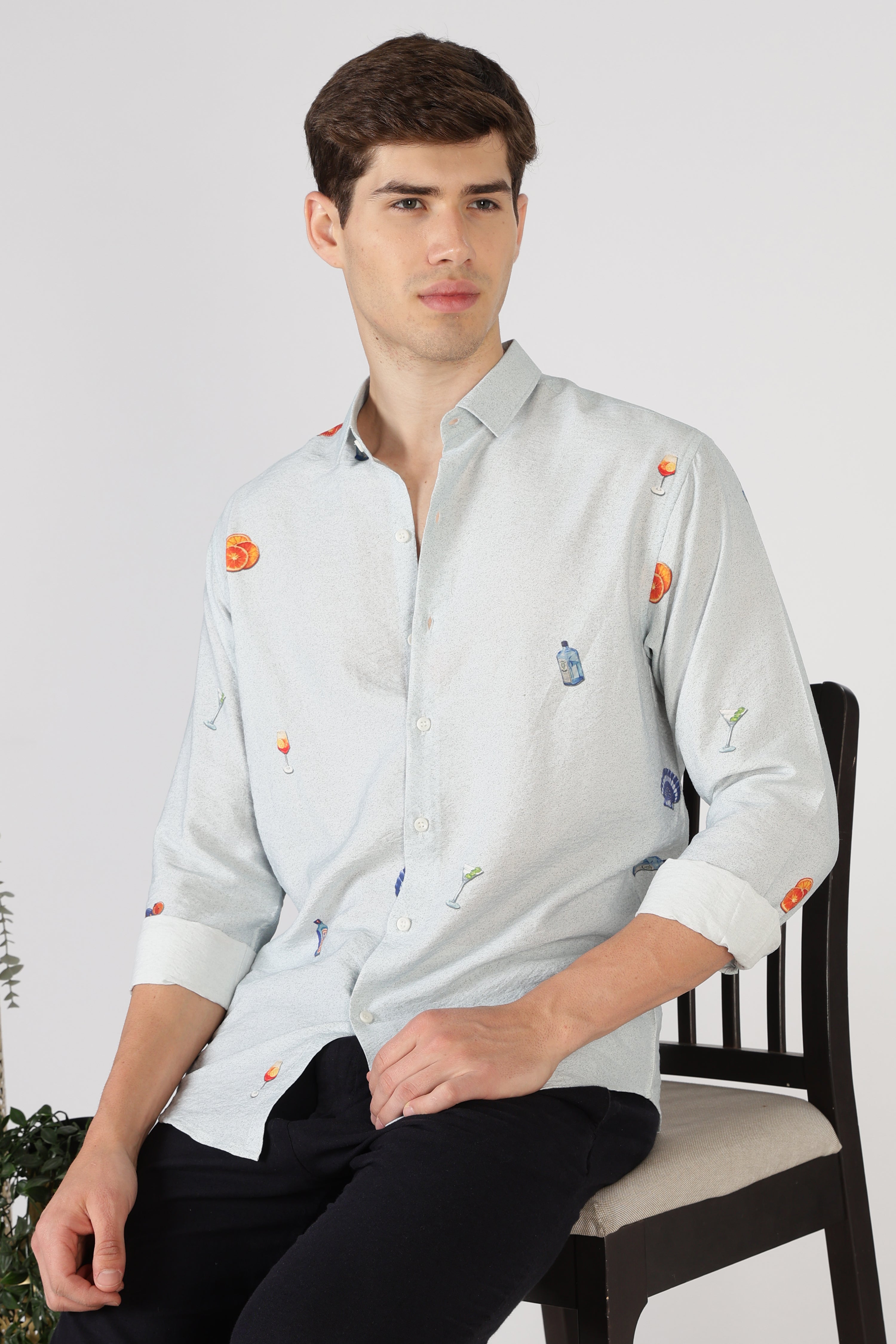 Aperitivo Cotton Regular Fit Ice Blue Printed Shirt