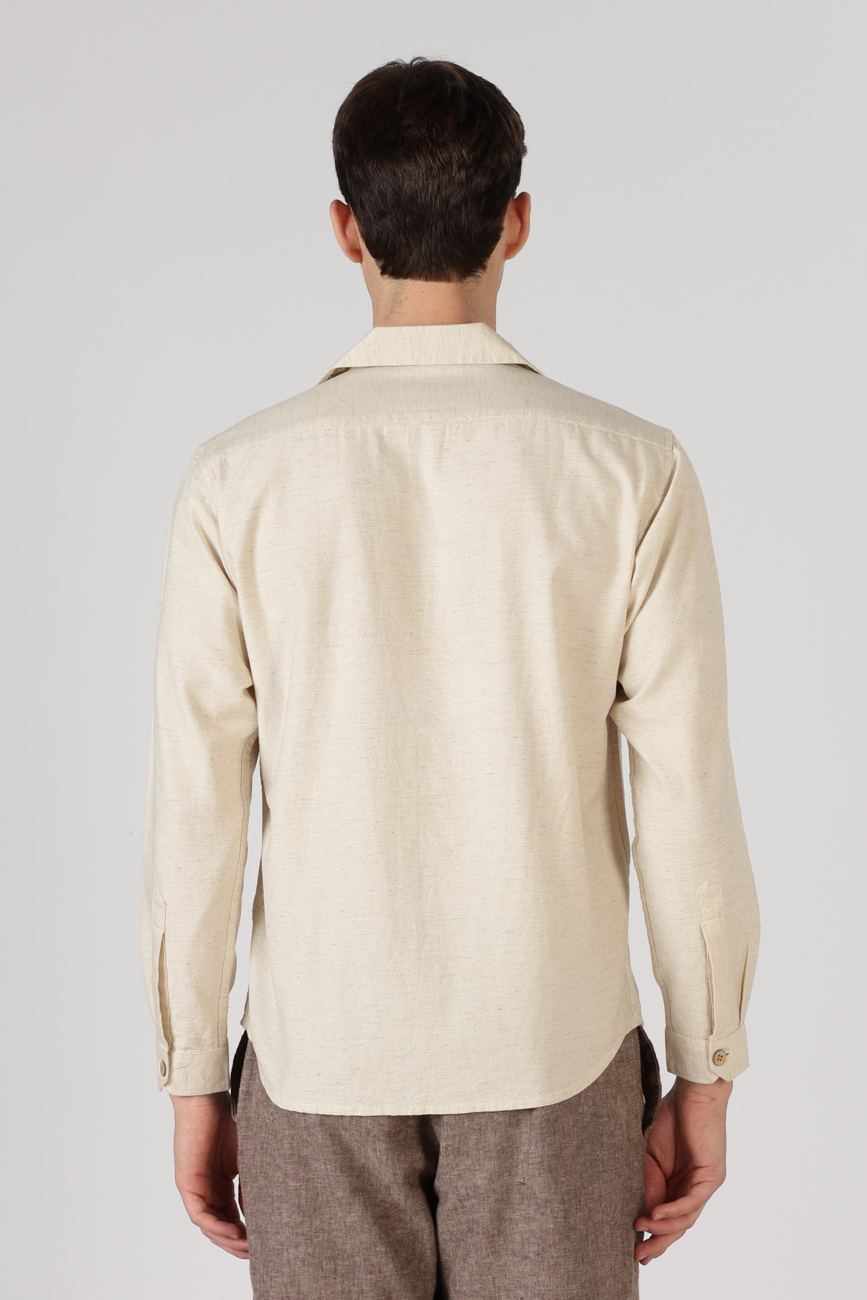 Mountain Drive Cotton Box Fit Beige Embroidered Shirt