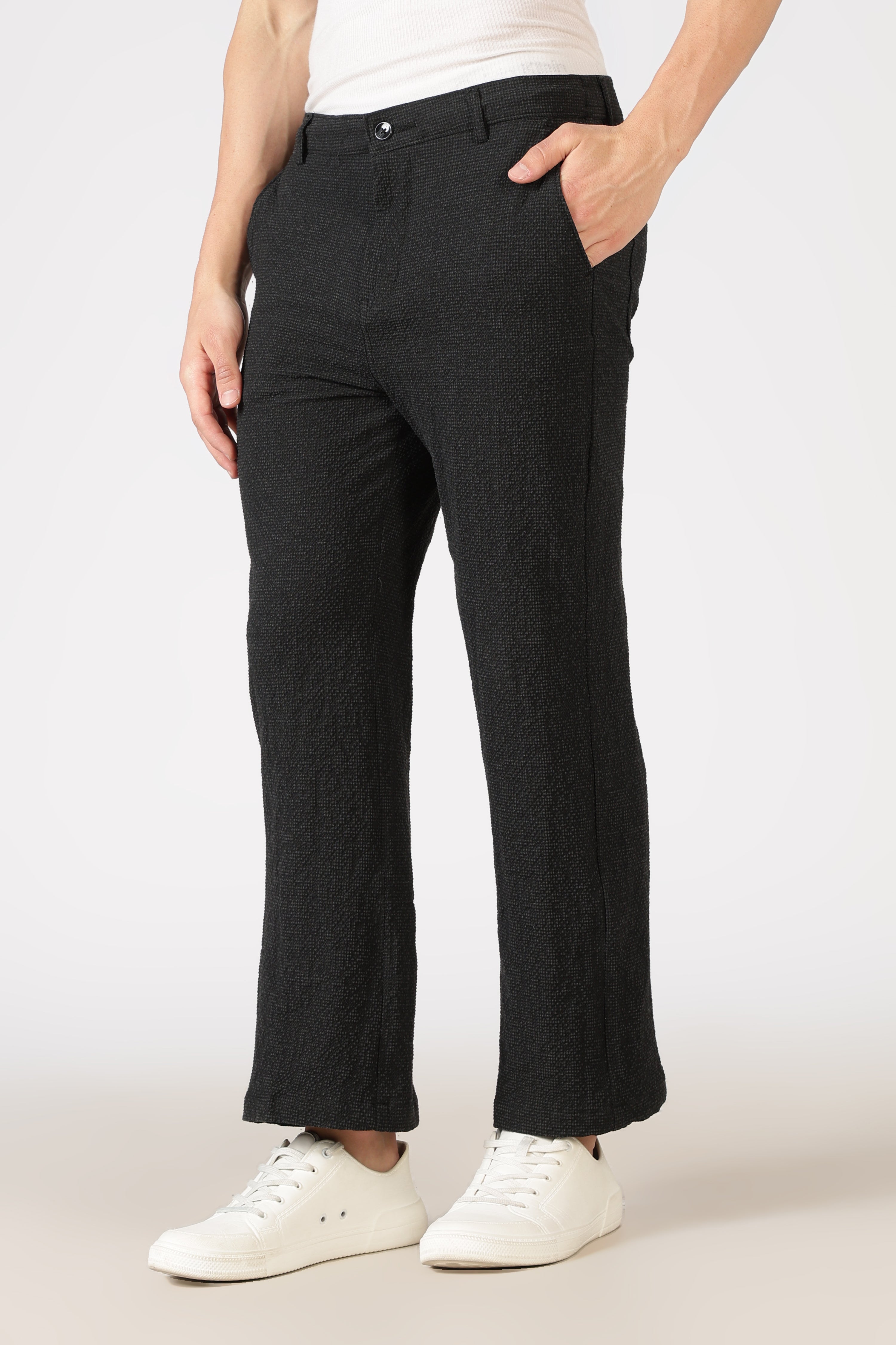 Seer-sucker 100% Cotton Parallel Fit Black Pants