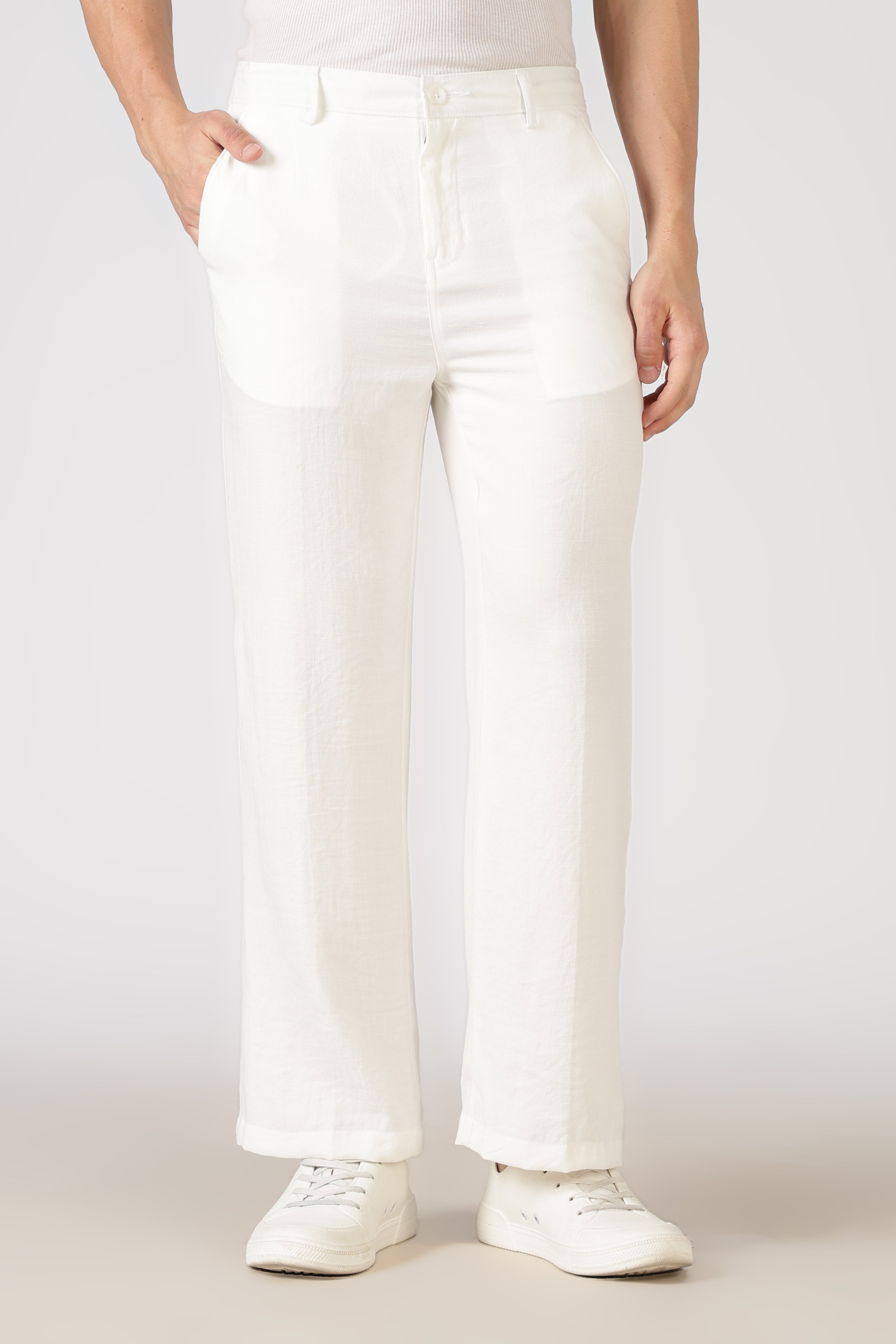 Free Flow Cotton:Linen Parallel Fit White Pants