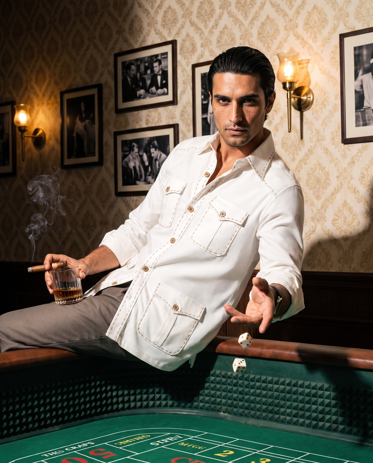 Safari Style White Cotton- Pick Stitched with Multi Pockets Shirt