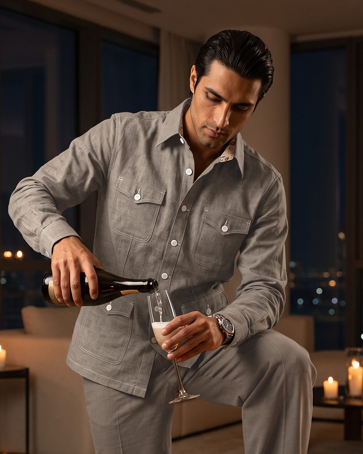 Safari Utility Grey Cotton Co-ordinated Outfits for Men