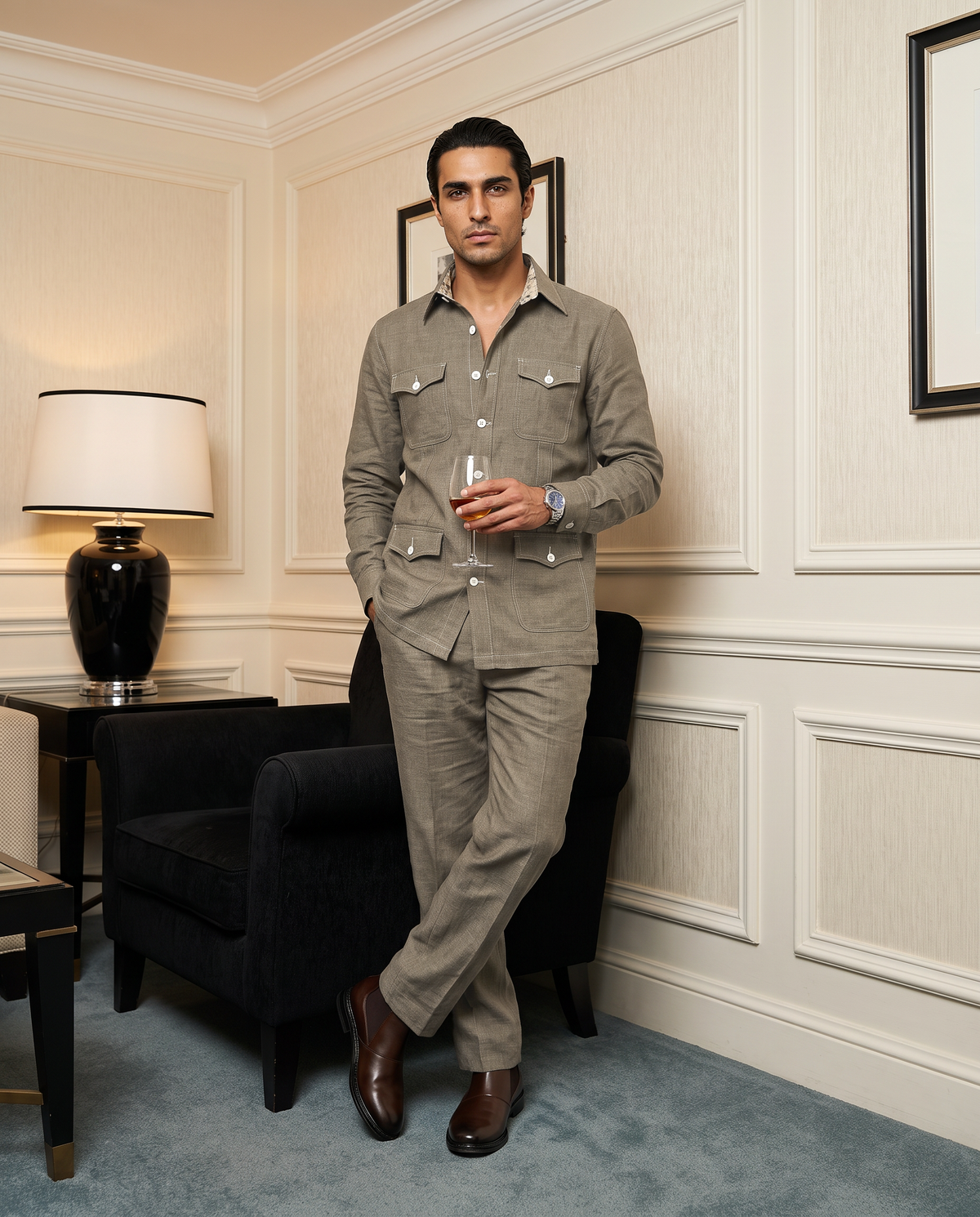 Safari Utility Grey Cotton Co-ordinated Outfits for Men