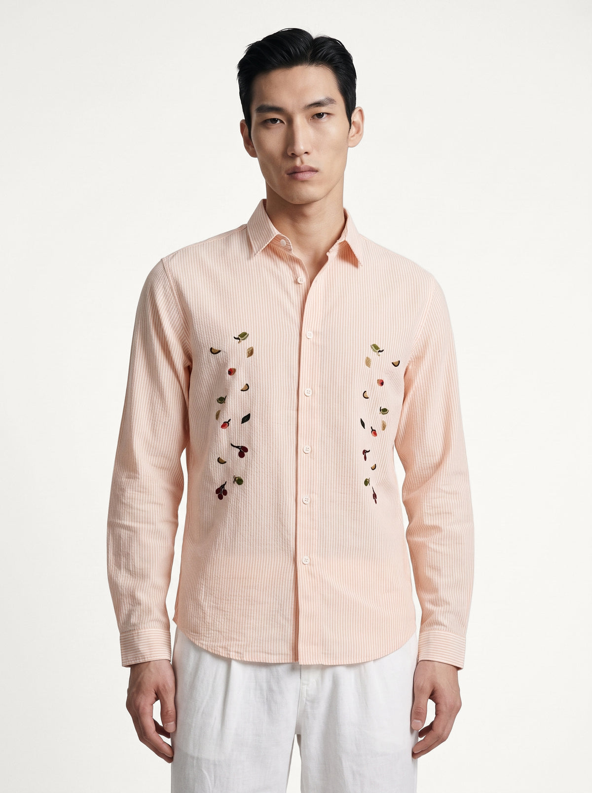 Haven Botanical Cotton Regular Fit Orange Striped Shirt