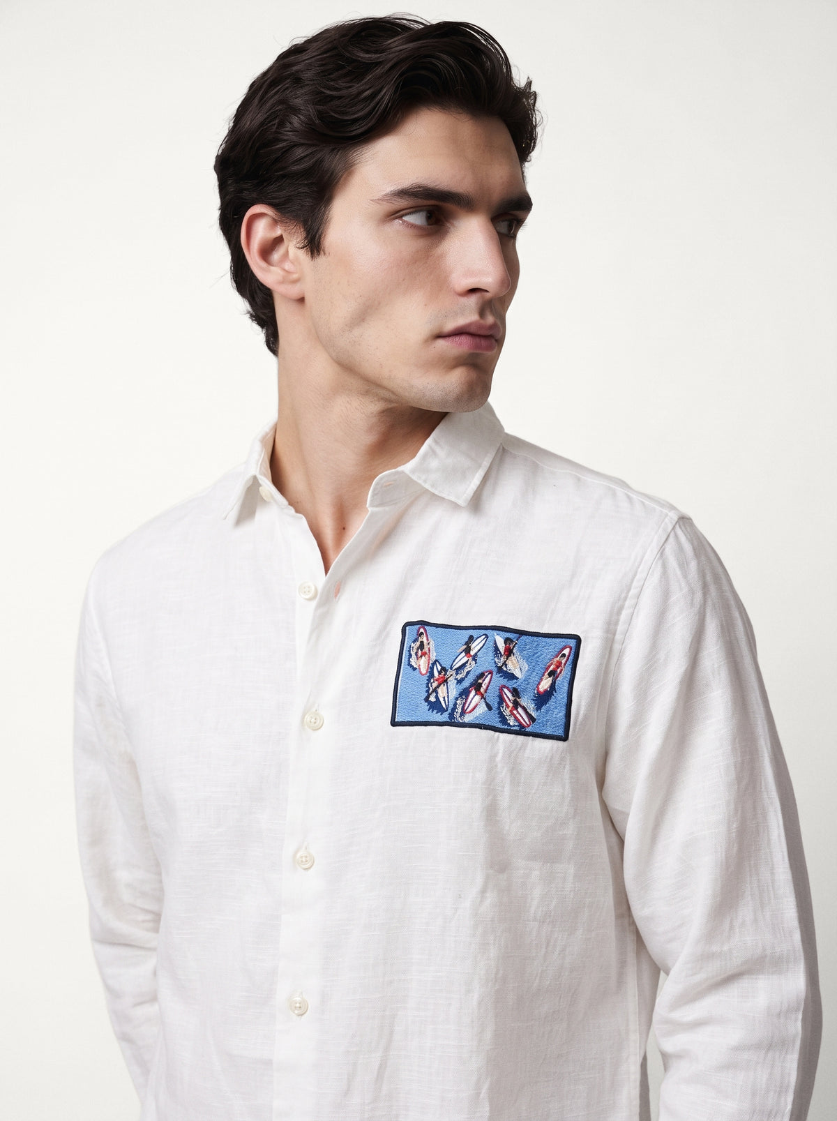 Kayak Playing Cotton Regular Fit White Embroidery Shirt