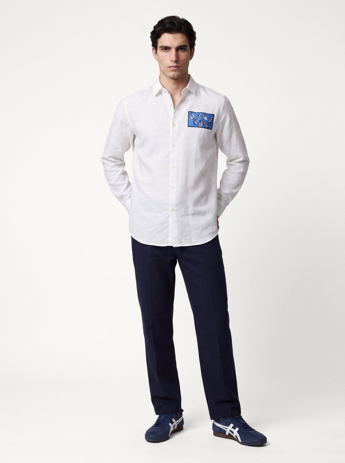 Kayak Playing Cotton Regular Fit White Embroidery Shirt