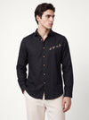 Flight Formation Cotton Regular Fit Black Embroidery Shirt