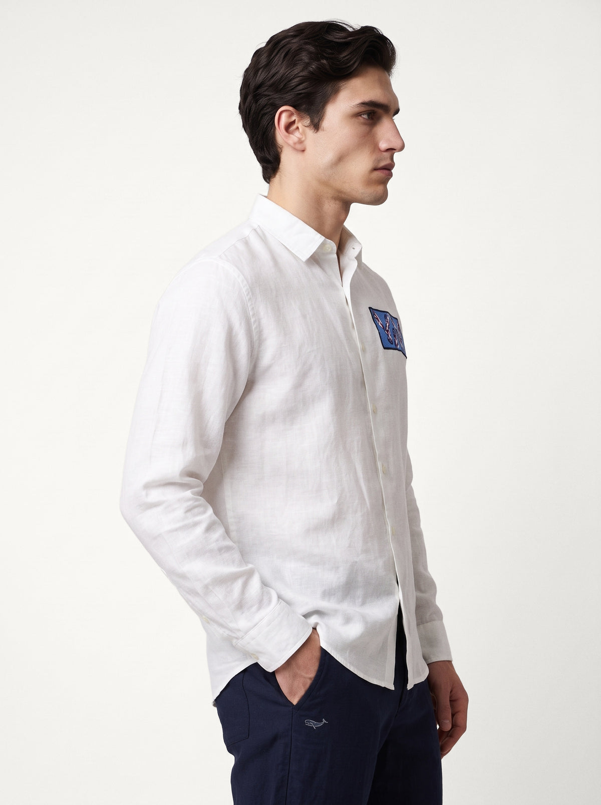 Kayak Playing Cotton Regular Fit White Embroidery Shirt