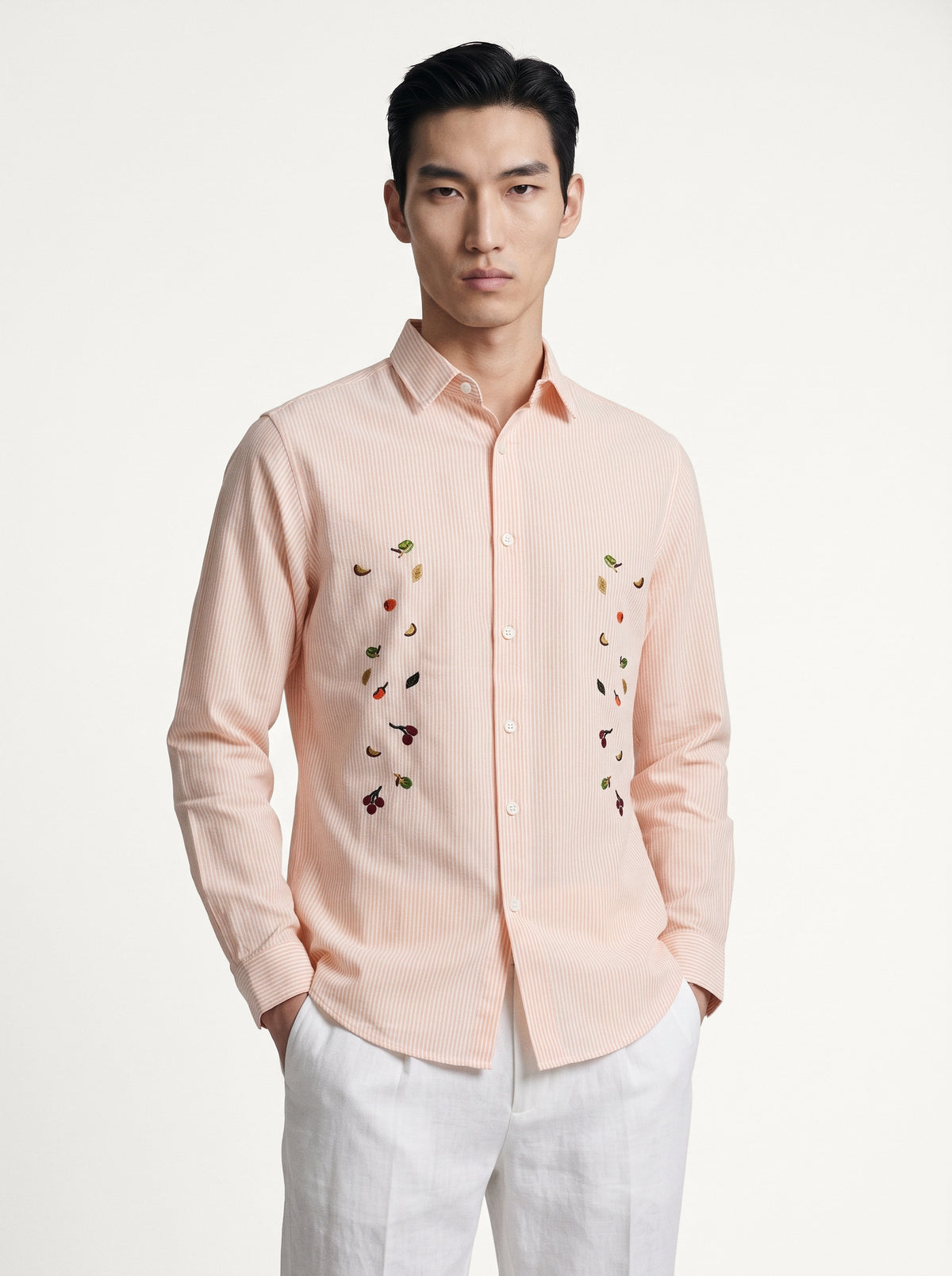 Haven Botanical Cotton Regular Fit Orange Striped Shirt